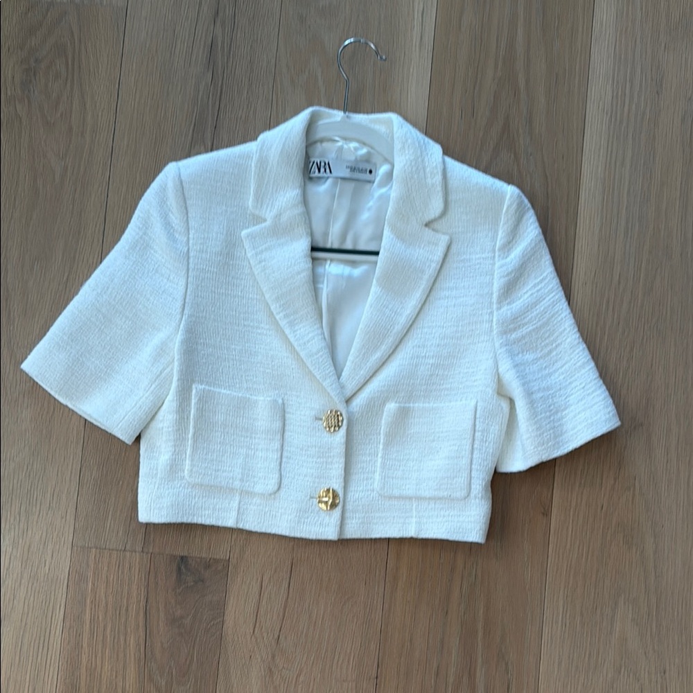 Zara Ivory Short Blazer with Gold Accents